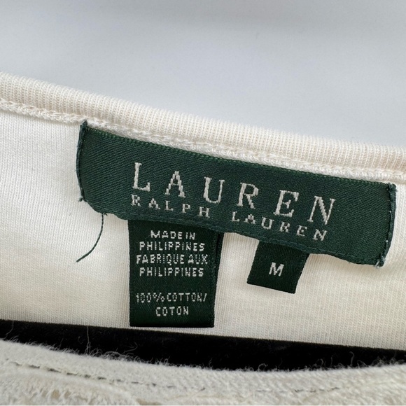 Lauren Ralph Lauren Medium Crocheted Cotton White Cream Tshirt - Picture 4 of 7